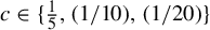 c element of StartSet one fifth comma left parenthesis 1 divided by 10 right parenthesis comma left parenthesis 1 divided by 20 right parenthesis EndSet