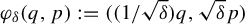 phi Subscript delta Baseline left parenthesis q comma p right parenthesis colon equals left parenthesis left parenthesis 1 divided by StartRoot delta EndRoot right parenthesis q comma StartRoot delta EndRoot p right parenthesis