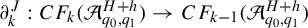 partial differential Subscript k Superscript upper J Baseline colon upper C upper F Subscript k Baseline left parenthesis script upper A Subscript q 0 comma q 1 Superscript upper H plus h Baseline right parenthesis right arrow upper C upper F Subscript k minus 1 Baseline left parenthesis script upper A Subscript q 0 comma q 1 Superscript upper H plus h Baseline right parenthesis