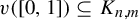 v left parenthesis left bracket 0 comma 1 right bracket right parenthesis subset of or equal to upper K Subscript n comma m