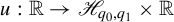 u colon double struck upper R right arrow script upper H Subscript q 0 comma q 1 Baseline times double struck upper R