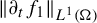 StartMetric partial differential Subscript t Baseline f 1 EndMetric Subscript upper L Sub Superscript 1 Subscript left parenthesis normal upper Omega right parenthesis