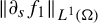 StartMetric partial differential Subscript s Baseline f 1 EndMetric Subscript upper L Sub Superscript 1 Subscript left parenthesis normal upper Omega right parenthesis