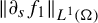 StartMetric partial differential Subscript s Baseline f 1 EndMetric Subscript upper L Sub Superscript 1 Subscript left parenthesis normal upper Omega right parenthesis