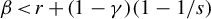 beta less than r plus left parenthesis 1 minus gamma right parenthesis left parenthesis 1 minus 1 divided by s right parenthesis
