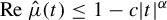re ModifyingAbove mu With caret left parenthesis t right parenthesis less than or equals 1 minus c StartAbsoluteValue t EndAbsoluteValue Superscript alpha