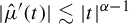 StartAbsoluteValue ModifyingAbove mu With caret prime left parenthesis t right parenthesis EndAbsoluteValue less than or equivalent to StartAbsoluteValue t EndAbsoluteValue Superscript alpha minus 1
