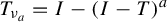 upper T Subscript nu Sub Subscript a Baseline equals upper I minus left parenthesis upper I minus upper T right parenthesis Superscript a