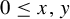 0 less than or equals x comma y