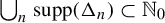 union Underscript n Endscripts supp left parenthesis normal upper Delta Subscript n Baseline right parenthesis subset of double struck upper N 0