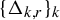 left brace normal upper Delta Subscript k comma r Baseline right brace Subscript k