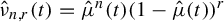 ModifyingAbove nu With caret Subscript n comma r Baseline left parenthesis t right parenthesis equals ModifyingAbove mu With caret Superscript n Baseline left parenthesis t right parenthesis left parenthesis 1 minus ModifyingAbove mu With caret left parenthesis t right parenthesis right parenthesis Superscript r
