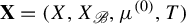 bold upper X equals left parenthesis upper X comma upper X Subscript script upper B Baseline comma mu Superscript left parenthesis 0 right parenthesis Baseline comma upper T right parenthesis