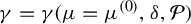 gamma equals gamma left parenthesis mu equals mu Superscript left parenthesis 0 right parenthesis Baseline comma delta comma script upper P right parenthesis