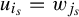 u Subscript i Sub Subscript s Baseline equals w Subscript j Sub Subscript s