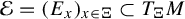 script upper E equals left parenthesis upper E Subscript x Baseline right parenthesis Subscript x element of normal upper Xi Baseline subset of upper T Subscript normal upper Xi Baseline upper M