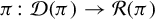 pi colon script upper D left parenthesis pi right parenthesis right arrow script upper R left parenthesis pi right parenthesis