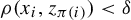 rho left parenthesis x Subscript i Baseline comma z Subscript pi left parenthesis i right parenthesis Baseline right parenthesis less than delta