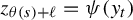 z Subscript theta left parenthesis s right parenthesis plus script l Baseline equals psi left parenthesis y Subscript t Baseline right parenthesis