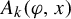upper A Subscript k Baseline left parenthesis phi comma x right parenthesis