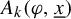 upper A Subscript k Baseline left parenthesis phi comma x underbar right parenthesis