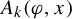 upper A Subscript k Baseline left parenthesis phi comma x right parenthesis