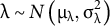 lamda tilde upper N left parenthesis mu Subscript lamda Baseline comma sigma Subscript lamda Superscript 2 Baseline right parenthesis