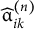 ModifyingAbove alpha With caret Subscript i k Superscript left parenthesis n right parenthesis