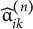 ModifyingAbove alpha With caret Subscript i k Superscript left parenthesis n right parenthesis