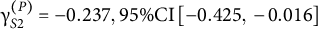 gamma Subscript upper S Baseline 2 Superscript left parenthesis upper P right parenthesis Baseline equals negative 0.237 comma 95 divided by upper C upper I left bracket negative 0.425 comma negative 0.016 right bracket
