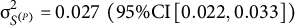 sigma Subscript upper S Sub Superscript left parenthesis upper P right parenthesis Superscript 2 Baseline equals 0.027 left parenthesis 95 divided by upper C upper I left bracket 0.022 comma 0.033 right bracket right parenthesis