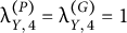 lamda Subscript upper Y comma 4 Superscript left parenthesis upper P right parenthesis Baseline equals lamda Subscript upper Y comma 4 Superscript left parenthesis upper G right parenthesis Baseline equals 1