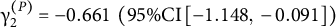 gamma Subscript 2 Superscript left parenthesis upper P right parenthesis Baseline equals minus 0.661 left parenthesis 95 divided by upper C upper I left bracket negative 1.148 comma negative 0.091 right bracket right parenthesis