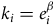k Subscript i Baseline equals e Subscript i Superscript beta