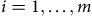 i equals 1 comma ellipsis comma m