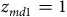 z Subscript m d Baseline 1 Baseline equals 1