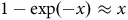 1 minus normal e normal x normal p left parenthesis negative x right parenthesis almost equals x