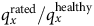 q Subscript x Superscript normal r normal a normal t normal e normal d Baseline divided by q Subscript x Superscript normal h normal e normal a normal l normal t normal h normal y