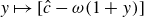 y right arrow from bar left bracket ModifyingAbove c With caret minus omega left parenthesis 1 plus y right parenthesis right bracket