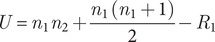 upper U equals n 1 n 2 plus n 1 n 1 plus 12 minus upper R 1