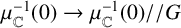 mu Subscript double struck upper C Superscript negative 1 Baseline left parenthesis 0 right parenthesis right arrow mu Subscript double struck upper C Superscript negative 1 Baseline left parenthesis 0 right parenthesis divided by slash upper G