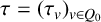 tau equals left parenthesis tau Subscript v Baseline right parenthesis Subscript v element of upper Q 0