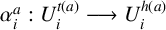 alpha Subscript i Superscript a Baseline colon upper U Subscript i Superscript t left parenthesis a right parenthesis Baseline long right arrow upper U Subscript i Superscript h left parenthesis a right parenthesis