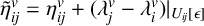 eta overtilde Subscript i j Superscript v Baseline equals eta Subscript i j Superscript v Baseline plus left parenthesis lamda Subscript j Superscript v Baseline minus lamda Subscript i Superscript v Baseline right parenthesis vertical bar Subscript upper U Sub Subscript i j Subscript left bracket epsilon right bracket Baseline