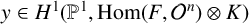 y element of upper H Superscript 1 Baseline left parenthesis double struck upper P Superscript 1 Baseline comma hom left parenthesis upper F comma script upper O Superscript n Baseline right parenthesis circled times upper K right parenthesis