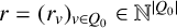 r equals left parenthesis r Subscript v Baseline right parenthesis Subscript v element of upper Q 0 Baseline element of double struck upper N Superscript StartAbsoluteValue upper Q 0 EndAbsoluteValue
