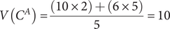VCA equals 10 times 2 plus 6 times 55 equals 10