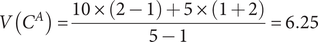 VCA equals 10 times 2 minus 1 plus 5 times 1 plus 25 minus 1 equals 6.25