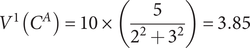 upper V 1 CA equals 10 times 522 plus 32 equals 3.85