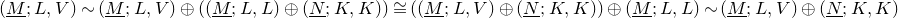 left parenthesis upper M underbar semicolon upper L comma upper V right parenthesis tilde left parenthesis upper M underbar semicolon upper L comma upper V right parenthesis circled plus left parenthesis left parenthesis upper M underbar semicolon upper L comma upper L right parenthesis circled plus left parenthesis upper N underbar semicolon upper K comma upper K right parenthesis right parenthesis approximately equals left parenthesis left parenthesis upper M underbar semicolon upper L comma upper V right parenthesis circled plus left parenthesis upper N underbar semicolon upper K comma upper K right parenthesis right parenthesis circled plus left parenthesis upper M underbar semicolon upper L comma upper L right parenthesis tilde left parenthesis upper M underbar semicolon upper L comma upper V right parenthesis circled plus left parenthesis upper N underbar semicolon upper K comma upper K right parenthesis